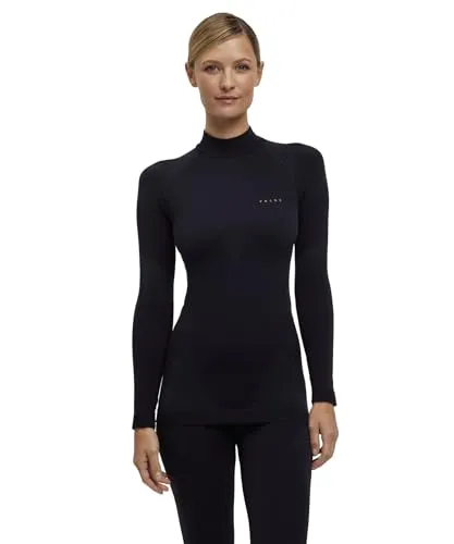 FALKE Damen Baselayer-Shirt Warm Turtleneck W L/s, Schwarz Black 3000, XL - Funktionsunterwäsche mit schnelltrocknendem Material und optimaler Temperaturregulation für höchsten Tragekomfort beim Sport, ideal für mildes bis kaltes Wetter.