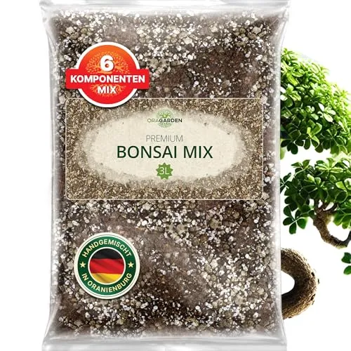 ORAGARDEN Bonsai Erde für Zimmerpflanzen und Garten - 3L Bonsai Substrat für Baum, Palmen - 6 Komponenten Bonsaierde