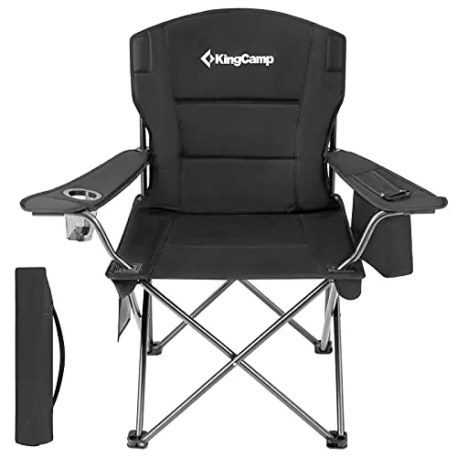 KingCamp Campingstuhl Faltbar Angelstuhl Bequem Gepolster Klappstuhl Camping mit Armlehne und Getränkehalter praktisch robust bis 136kg Outdoorstuhl