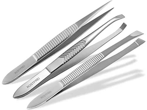 Augenbrauen Zupfpinzette Set Haar-Pinzette Schräg - Spitz - Gerade 8cm