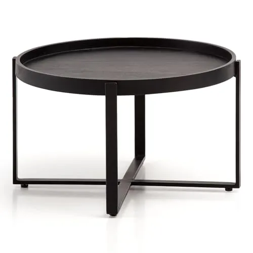 FINEBUY Couchtisch FB96363 - Rund aus Mango Massivholz - Couchtisch aus robustem Mango Massivholz, ideal für ein stilvolles Wohnzimmer im Industrial-Look. Rundes Design und X-Gestell bieten Stabilität und Eleganz.