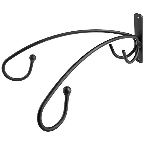 KADAX Blumenhaken, doppelter Wandhaken für Blumenampel, Hängekörbe, Blumentopf, Laterne, Balkon, Garten, Pflanzenhalterung aus Stahl, Blumenampelhaken, Wandhalterung, schwarz