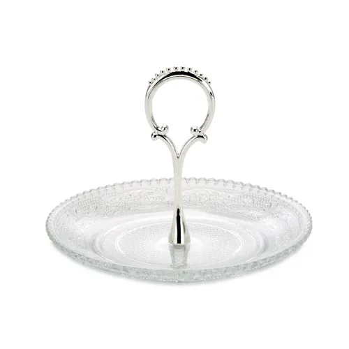 Glas Schale mit Griff Silber 1 stöckig Gebäckschale Snack Schüssel rund Etagere