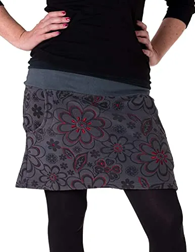 Vishes - Warmer Fleece Rock mit Blumen grau 40 - Stylischer Fleece Rock für Herbst und Winter, ca. 46 cm lang. Mit breitem, elastischem Bund und praktischen Hosentaschen, ideal für einen gemütlichen Look.