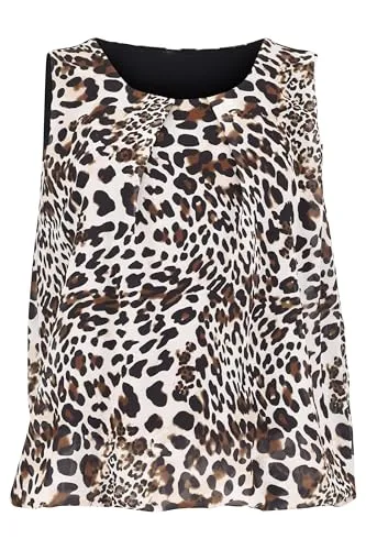 Malito Damen Bluse ärmellos – Elegante Schlupfbluse mit Rundhals in Leo Print und Uni 6879 (Leo-Weiß)