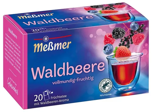 Meßmer Tee Waldbeere - Früchtetee mit Waldbeeren-Geschmack - Früchtetee mit fruchtigem Waldbeeren-Geschmack, ideal für eine erfrischende Auszeit. 20 Teebeutel für Genuss in jeder Tasse.