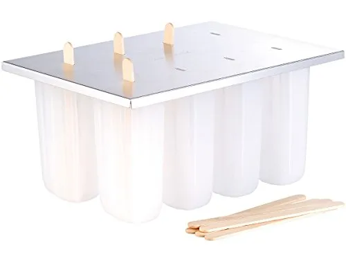 Rosenstein & Söhne Eis am Stiel Formen: Eis-am-Stiel-Bereiter mit 8 Eisformen und Holzstielen (Schleck Eiswürfelformen, Stil-Form, Silikonformen)