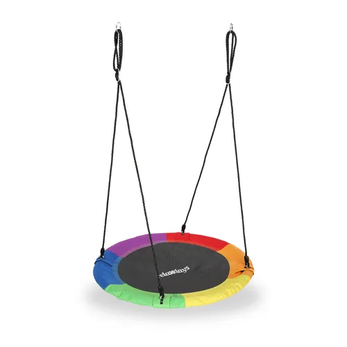 Nestschaukel Rundschaukel Tellerschaukel für den Garten - Bunte Gartenschaukel mit 110 cm Durchmesser, für bis zu 100 kg belastbar. Ideal für stundenlangen Spielspaß im Freien – robust und wetterfest.