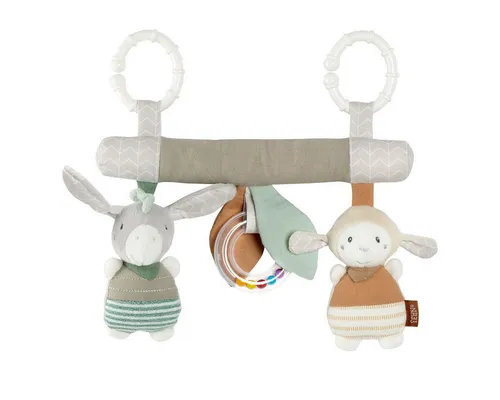 Fehn Greifspielzeug Esel & Schaf Activity-Trapez, zum Aufhängen - Stoff-Lernspielzeug mit Rassel und Quietsche