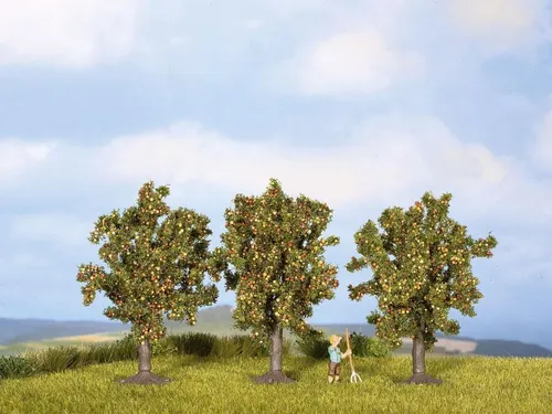NOCH Apfelbäume - 3 Stück 8 cm für Modellbau, ideal für Dioramen und realistische Landschaftsgestaltung mit fruchttragenden Bäumen