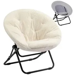 Runder Klappsessel mit abnehmbarem Plüschbezug in Beige