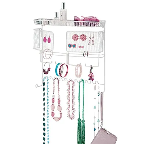 mDesign Schmuckhalter Wand - perfekte Hängeaufbewahrung für Halsketten, Ohrringe, Armbänder und andere Accessoires - der ideale Schmuck Organizer - weiß