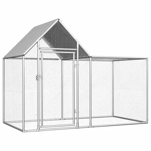 vidaXL Hühnerstall 2x1x1,5m aus verzinktem Stahl - Geräumiger Hühnerstall mit wasserdichtem Dach und abschließbarer Tür, ideal für sicheren Freilauf und optimalen Komfort für Ihr Geflügel.
