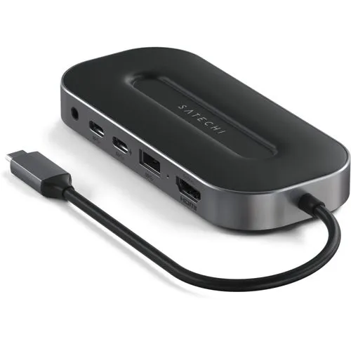 SATECHI USB4 Multiport Adapter 6-in-1 - USB-Hub mit 8K HDMI, 100W PD Ladefunktion und umfassenden Anschlüssen für nahtlose Konnektivität, ideal für MacBook Pro und Air sowie Windows-Geräte.