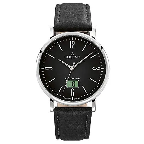 Dugena Herren-Armbanduhr 4460844 Mondo - Elegante Funkuhr mit Saphirglas, schwarzem Zifferblatt und Edelstahlgehäuse. Perfekt für stilbewusste Herren, 5 bar wasserdicht und ideal als besonderes Geschenk.