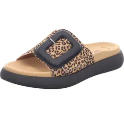 Gabor Pantoletten in Beige mit Leopardenmuster - Gr. 38 - Stylische Pantoletten für Damen mit hohem Tragekomfort, Klettverschluss und modischem Leopardenmuster. Ideal für warme Tage und perfekt kombinierbar.