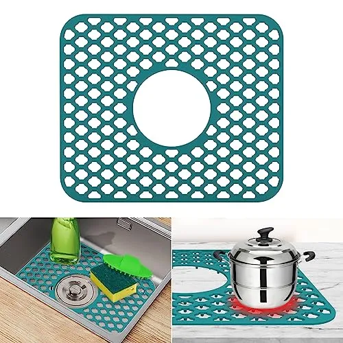 Silikon Spülbeckenmatte, Spülbeckeneinlage 34x29 cm, Spülbeckenschutz Zusammenklappbar, Hitzebeständig und rutschfest Küchen-Abtropfuntersetzer Schutzeinlage, Sink Mat für Spüle,Grün