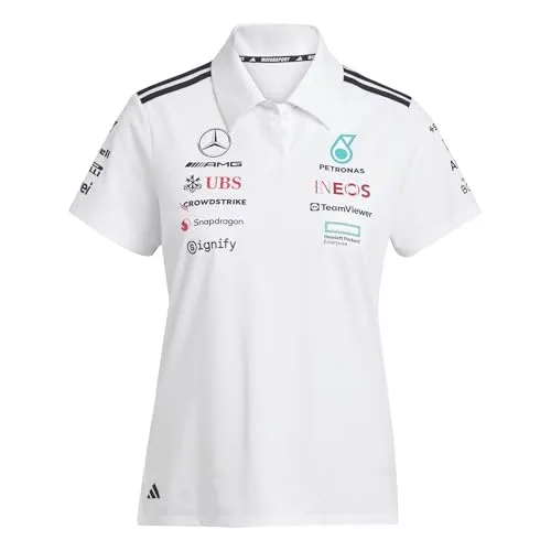 Adidas Damen Mercedes - AMG Petronas Formula ONE Team Polo - Stylisches Polo-Shirt für Frauen, regulär geschnitten mit recyceltem Polyester, ideal für Fans des Formel 1-Teams und für den Alltag.