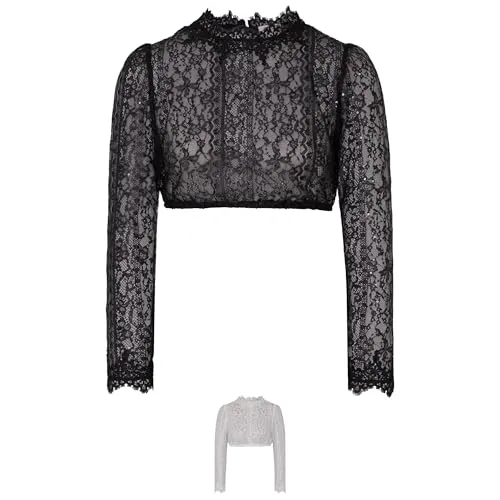 Spieth & Wensky Ermelina Dirndlbluse Schwarz 36/S - Elegante Dirndlbluse für Damen mit elastischem Stoff für optimalen Tragekomfort und femininen V-Ausschnitt. Perfekt für Festtage und Trachtenmode.