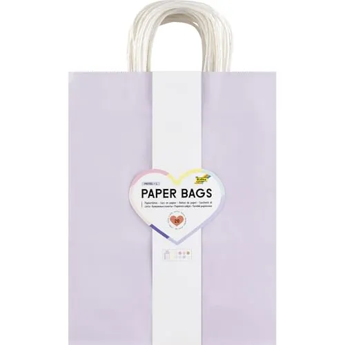 folia 22449 - Paper Bags Pastel L, 20 Papiertüten aus 110-125 g/m² Kraftpapier in 10 Pastellfarben, ca. 24 x 31 x 12 cm, zum Basteln, Verzieren und Verschenken