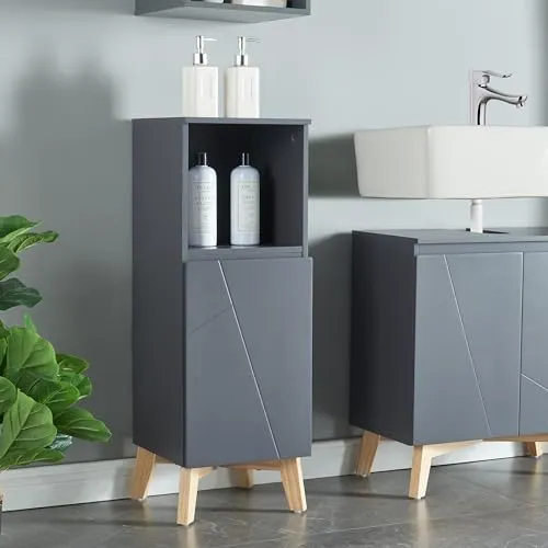 [en.casa] Badezimmerschrank Overath - Stilvoller Midischrank mit 1 Tür und Ablagefach - Hoch- & Midischränke fürs Bad, bietet praktischen Stauraum für Pflegeprodukte und Reinigungsartikel, ideal für jedes Badezimmer oder Wohnraum.