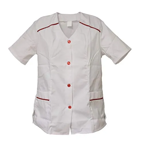 Schuerzenfabrik Schwesternkasack Damen Kasack Hosenkasack 1/4 Arm, Größe:48, Farbe:weiß/rot