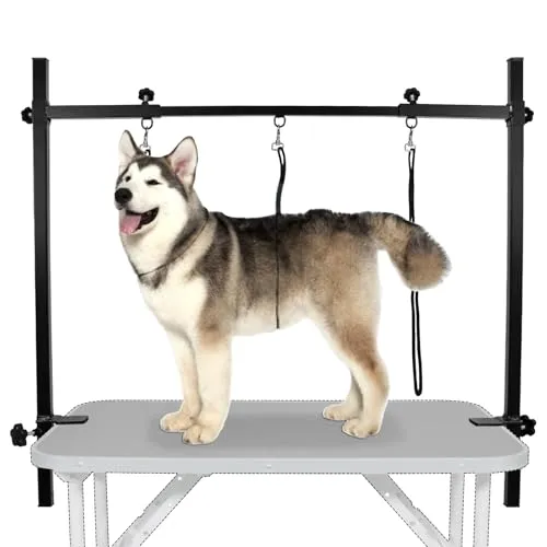 LEIBOU H-Form Haustier-Pflegetisch mit Schlinge und Klemme für Hunde und Katzen, robuster Rahmen aus Aluminiumlegierung, höhenverstellbar von 95 cm bis 119 cm