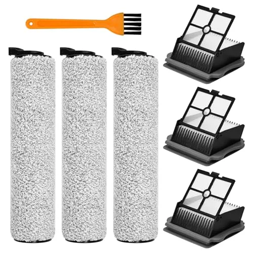 Kleemeiero 7 Stück Zubehörset für Tineco iFloor 3/Floor One S3 Nass-und Trockensauger Ersatz-Bürstenwalze und HEPA-Saugerfilter für Tineco zubehör(3 Filter,3 Bürstenrolle,1 Reinigungsbürste)