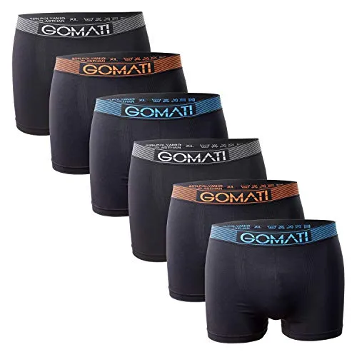 Gomati Herren Seamless Pants (6er Pack) Nahtlose Boxershorts aus Microfaser-Elasthan - Black Mix XXL