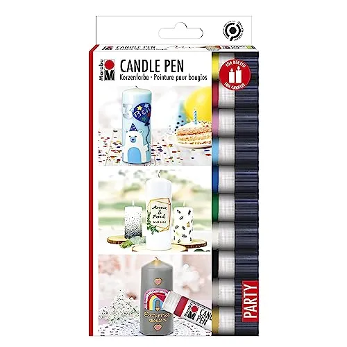 Marabu 1805000009882 - Candle Pen Set, 10 Kerzenpens á 25 ml, cremig, weiche Wachsmalfarbe, auf Wasserbasis, lichtecht, geruchsneutral, wetterfest, kinderleichte Kerzendeko