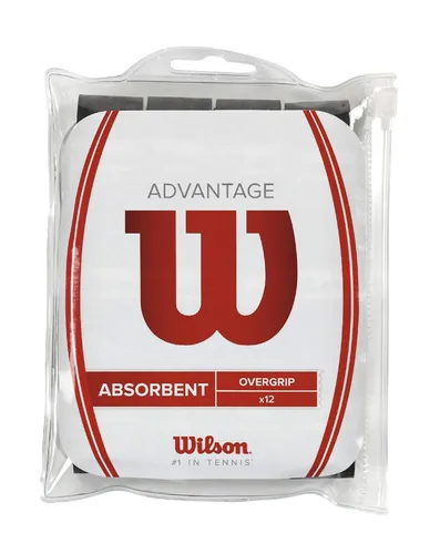 Wilson Overgrip Advantage 0.55mm schwarz - Tennis-Zubehör mit ultra feuchtigkeitsabsorbierendem Material für optimalen Komfort und Grip, ideal bei Nässe oder starker Transpiration. Lieferung im praktischen 12er Clip-Beutel.