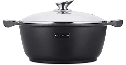 Royalty Line RL-GSM Kasserolle mit Deckel aus Glas, Marmor-Beschichtung, Burgunderrot, 26 cm - RL-GS26M