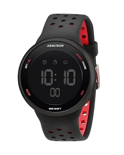 Armitron Sport Unisex Digital Chronograph Silicone Strap Watch, 40/8423 Black/Red