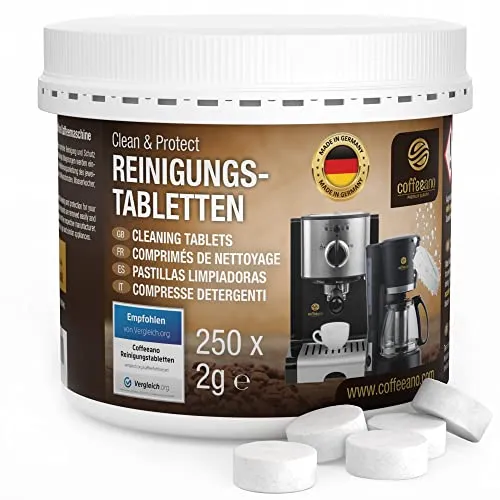 Coffeeano 250 Reinigungstabletten für Kaffeevollautomaten und Kaffeemaschinen. Reinigungstabs für Delonghi, Siemens, EQ Series, Jura, Krups, Bosch, Miele, Melitta, WMF uvm.