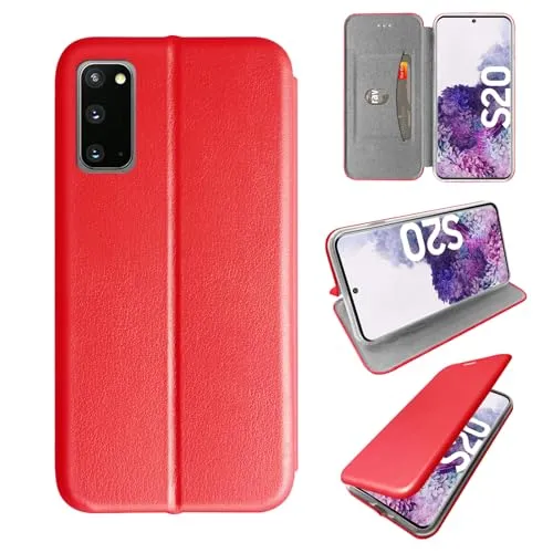 Hülle Kompatibel mit Samsung Galaxy S20 | Klapphülle Schutzhülle mit Kartenfächer Kompatibel für Galaxy S20 | Magnetverschluss Klapphülle | Rot