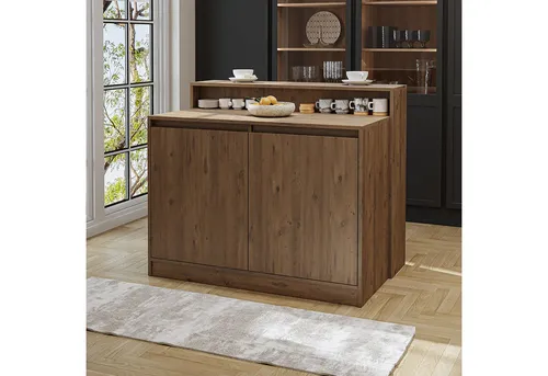 Roomart Kücheninsel CORTADO, Weiß-Eiche - Moderne Kücheninsel mit Bartisch-Charakter, kompakte Größe 120 x 100 x 80 cm, ideal für kleine Räume und zusätzlichen Stauraum im integrierten Unterschrank.
