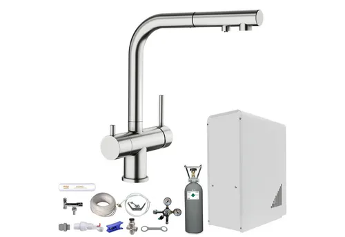 BieTal Wassersprudler Tafelwassergerät BieTal® BT-10U Sprudelwasser Zapfstelle Komplett Set, (Set, 6kg CO2 Flasche-tlg., 3-Wege Blanco Fontas Edelstahl ausziehbar 1-leitig), Sprudelwasseranlage Trinkwasser Wasserspender