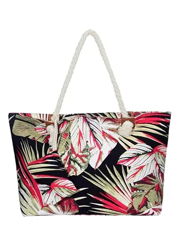 DonDon Strandtasche XXL mit Reißverschluss - Robuste Umhängetasche für Damen - Damen-Shopper mit reißfestem Innenfutter und strapazierfähigem Gewebe, ideal für Strandtage und Freizeit. Mit praktischem Reißverschluss und Innentasche für sichere Aufbewahrung.
