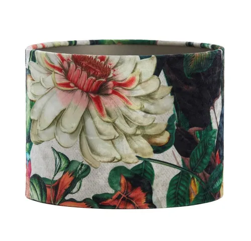 Dirk Davids Leuchten GmbH Lampenschirm Lampenschirm Zylinder in Velours mit Dahlien Grün Orange 30-30-21cm, Luxuriöses Design mit Dahlienmuster
