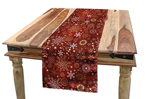 ABAKUHAUS Weihnachten Tischläufer, Schneeflocken, Esszimmer Küche Rechteckiger Dekorativer Tischläufer, 40 x 180 cm, Gelb Weiß Rot
