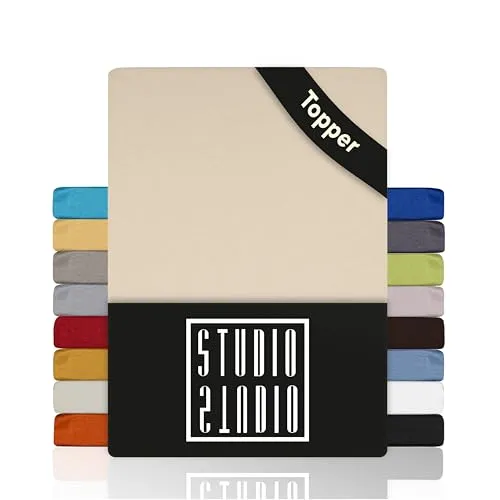STUDIO Basic Topper Spannbettlaken 160x200cm – Jersey-Spannbetttuch aus 100 % gekämmter Baumwolle – Creme – bügelfrei, elastisch & Oeko-TEX Zertifiziert – für Topper 4–14 cm