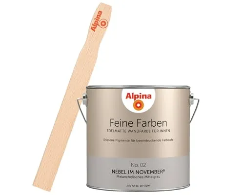 Alpina Feine Farben No. 02 Nebel im November + Gratis Rührstab - Edelmatte Premium-Wandfarbe für Innen mit 32 Farbnuancen. Diese hochwertige Farbe bringt Eleganz und Charakter in Ihr Zuhause. Inklusive gratis Rührstab für perfekte Mischqualität.