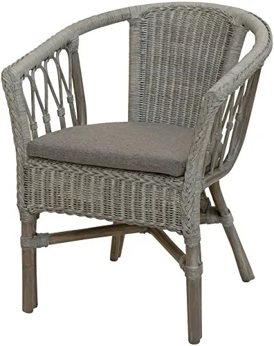 Korb-Outlet Stapelbarer Rattan-Sessel mit Polster in Royal Grau - Lounge- & Cocktailsessel, handgefertigt aus Natur-Rattan mit abnehmbarem Kissen. Ideal für Terrasse oder Wintergarten, bietet Komfort und Stil.