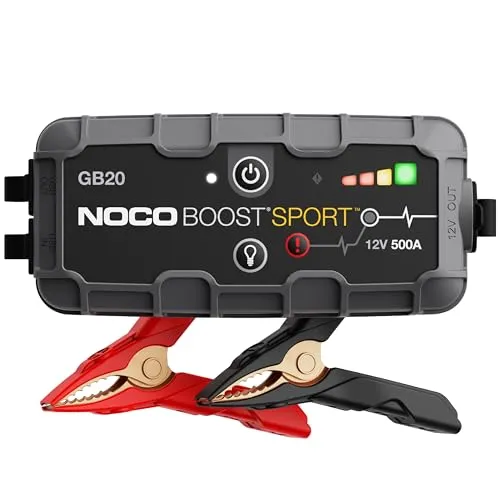 NOCO Boost Sport GB20 - 500A 12V UltraSafe Starthilfe Powerbank - Starthilfegeräte für Autobatterien – Kompaktes 500A Lithium-Starthilfepaket für bis zu 20 Starthilfeversuche. Sicher, tragbar und multifunktional mit Powerbank-Funktion und LED-Taschenlampe.