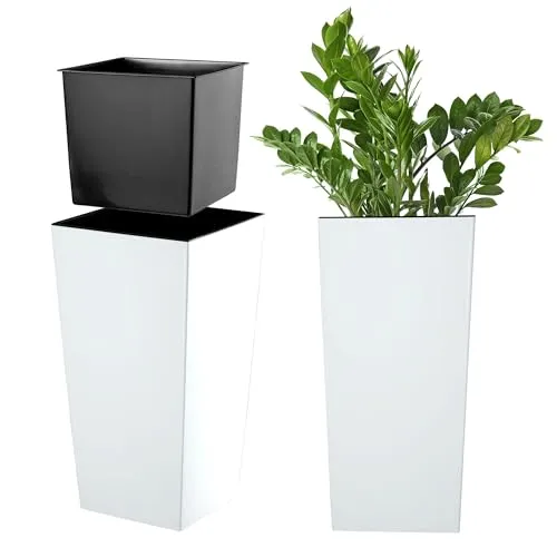 KADAX Pflanzkübel mit Innentopf, Höhe 36cm, Weiß-glatt – Wetterfester Blumentopf für Innen & Außen, ideal für Garten, Balkon & Terrasse, zum Bepflanzen, Dekorieren und als stilvoller Übertopf