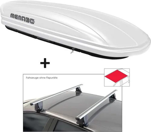 Dachbox VDPMAA320 320 Liter abschließbar weiß + Dachträger VDP Delta kompatibel mit für Mazda 3 IV (BP) Sedan (4 Türer) ab 2019