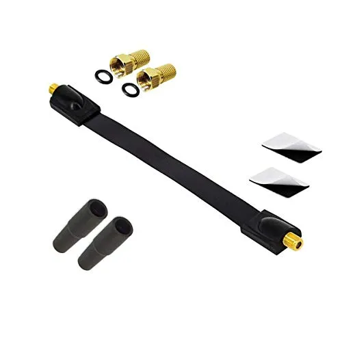 Premium X Sat Fensterdurchführung 2X F-Stecker 2X Gummitüllen Flachkabel Set DVB-C DVB-T extra Flach 26cm schwarz 2X Klebepads