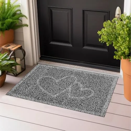 Majo Lifestyle und Home® Fußmatte rutschfest waschbar Flur-Matte weiche Haustür-Matte, Schmutzfangmatte für innen und außen, Fussabtreter Eingangsbereich (GRAU Herz, 38x58 cm)