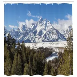 Abakuhaus Duschvorhang Moderner Digitaldruck mit 12 Haken auf Stoff Wasser Resistent Breite 175 cm, Höhe 240 cm, Wyoming Magnificent Grand Teton grün 175 cm x 240 cm