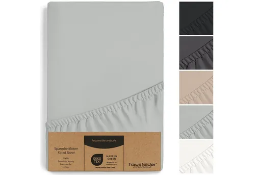 Hausfelder Spannbettlaken Topper Bettlaken 90/100x200 cm, bis 15 cm Matratzenhöhe, Grau, Jersey-Baumwolle, Gummizug: rundum, (1 Stück), verschiedene Farben und Größen